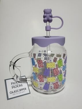 Purple Gummy Bear Glass Sipper with Straw